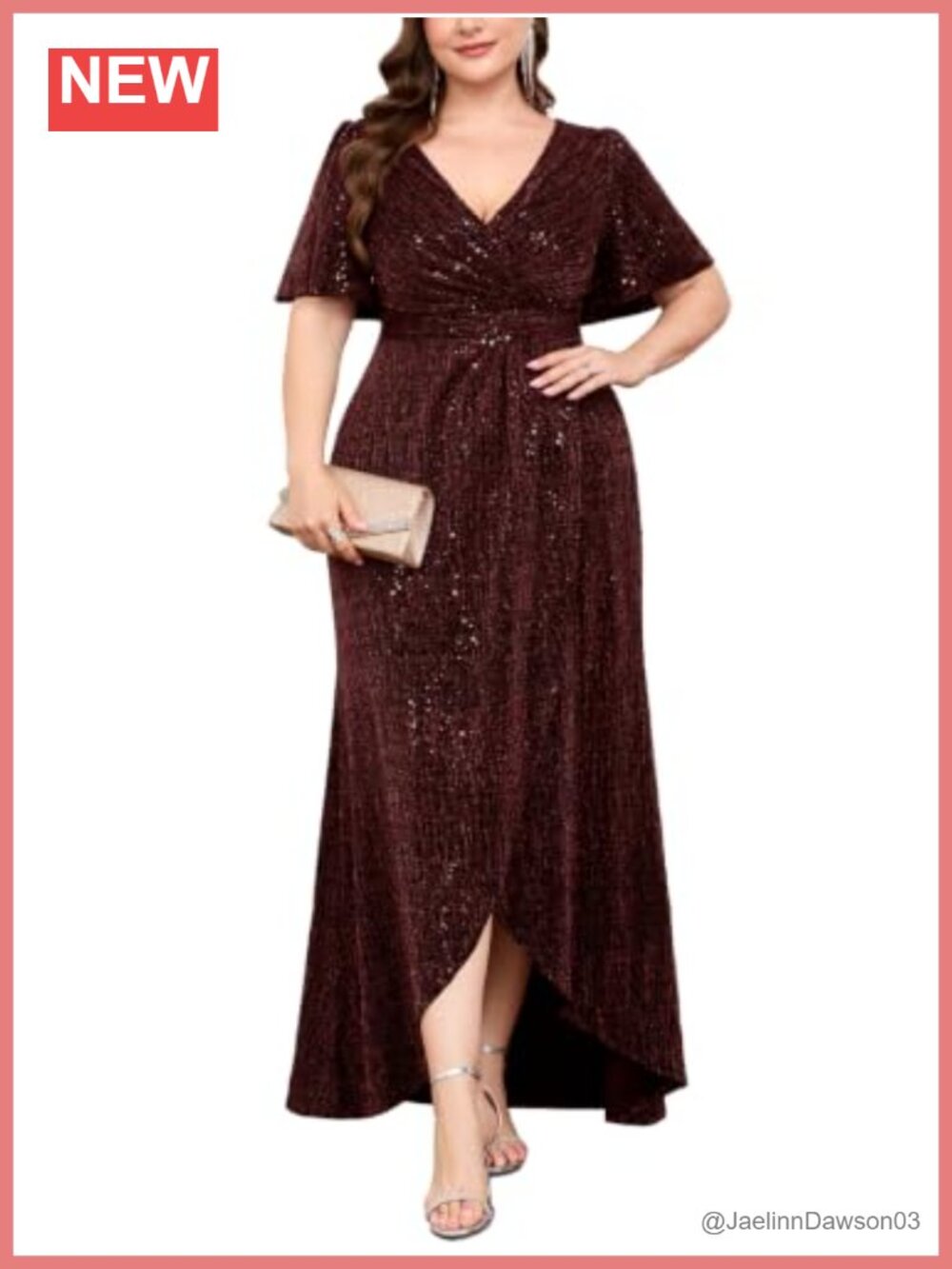 Plus Size Sequin Sparkly Formal Maxi Dress Wrap V Neck Ruffles Sleeve Mermaid